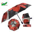 high quality auto open 3 folding promotional umbrella with flowers